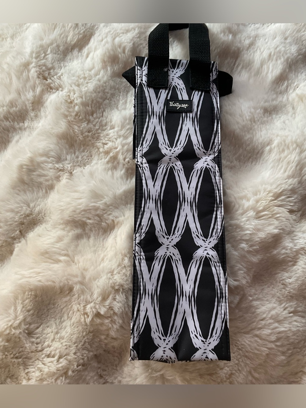 NWOT Thirty-One Perfect Wine Bottle Thermal Tote Carrier, black & white design